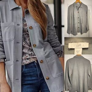 JJill Knit Utility Shirt Jacket Womens Medium Light Gray Pockets NWOT